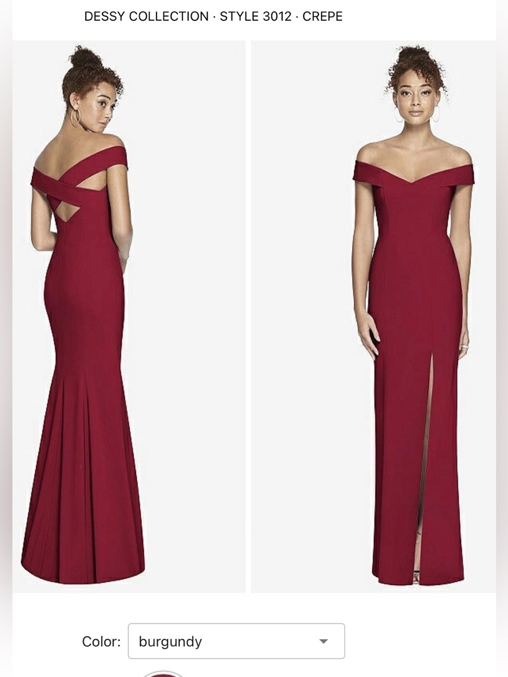 Dessy Collection Off The Shoulder Cabernet  Evening Trumpet Skirt Gown
